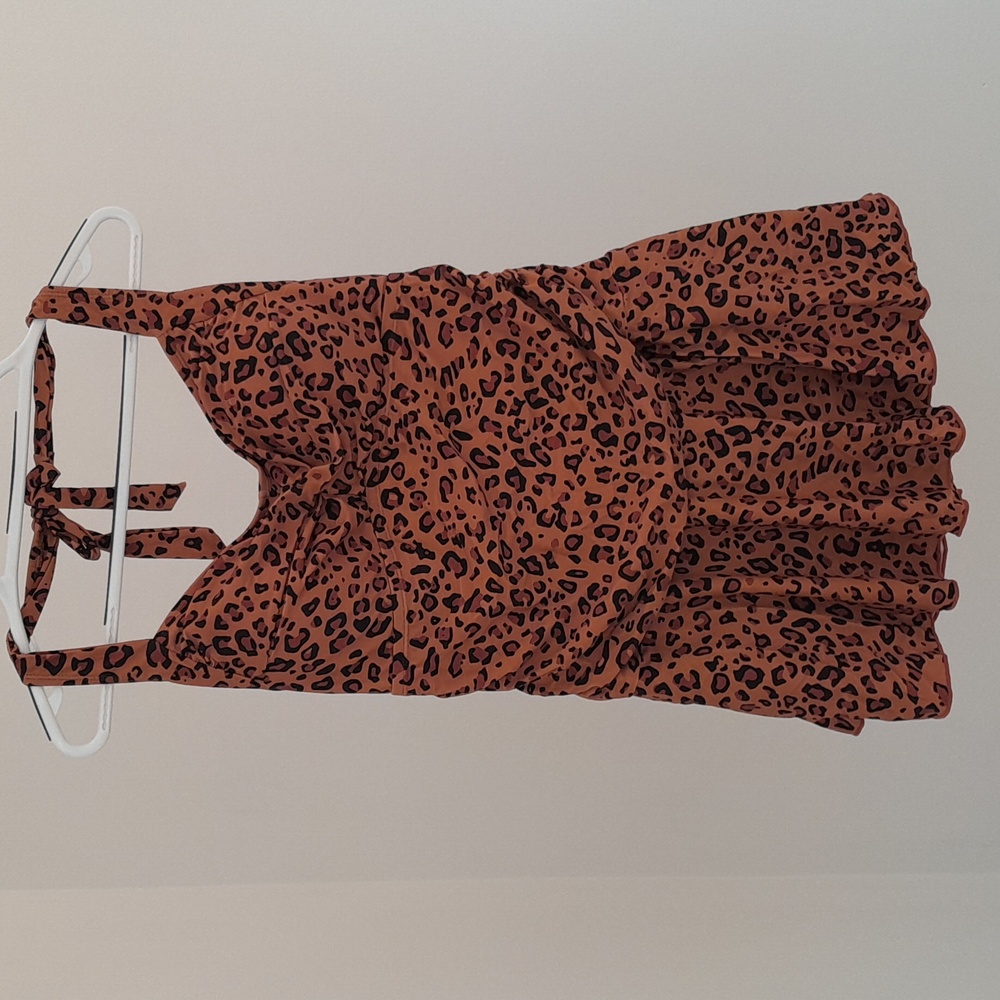 Leopard Print Tie Neck Swimdress